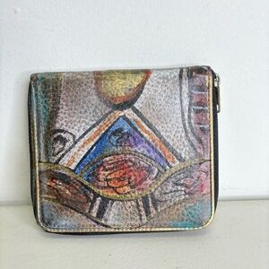 NEW Jane Yoo Vintage Hand Painted Leather Wallet